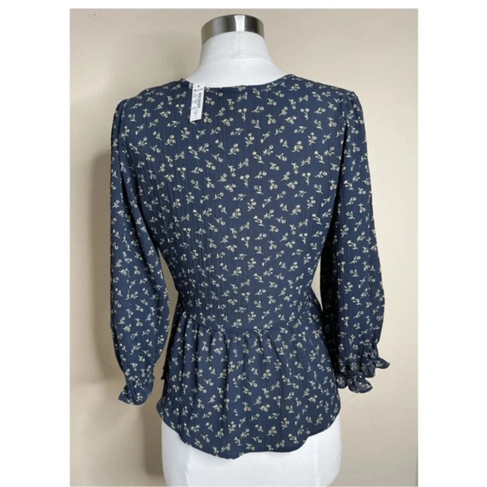 Puff-Sleeve Peplum Wrap Top in Spring Fling XS - Picture 5 of 9